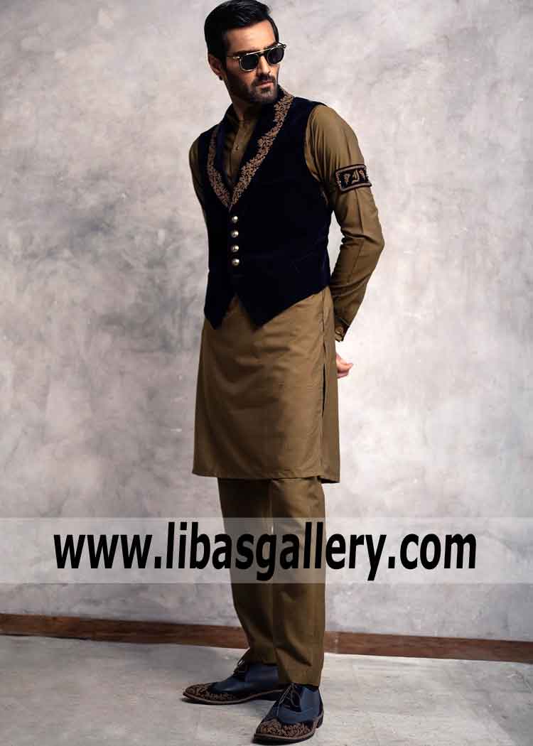 Order Online Custom made Men Waistcoat in Different Styles UK USA Canada. Mehndi function, weekend wedding, date night—whatever the occasion, a classic Waistcoat Kurta Shalwar Kameez suit will get you there in style.