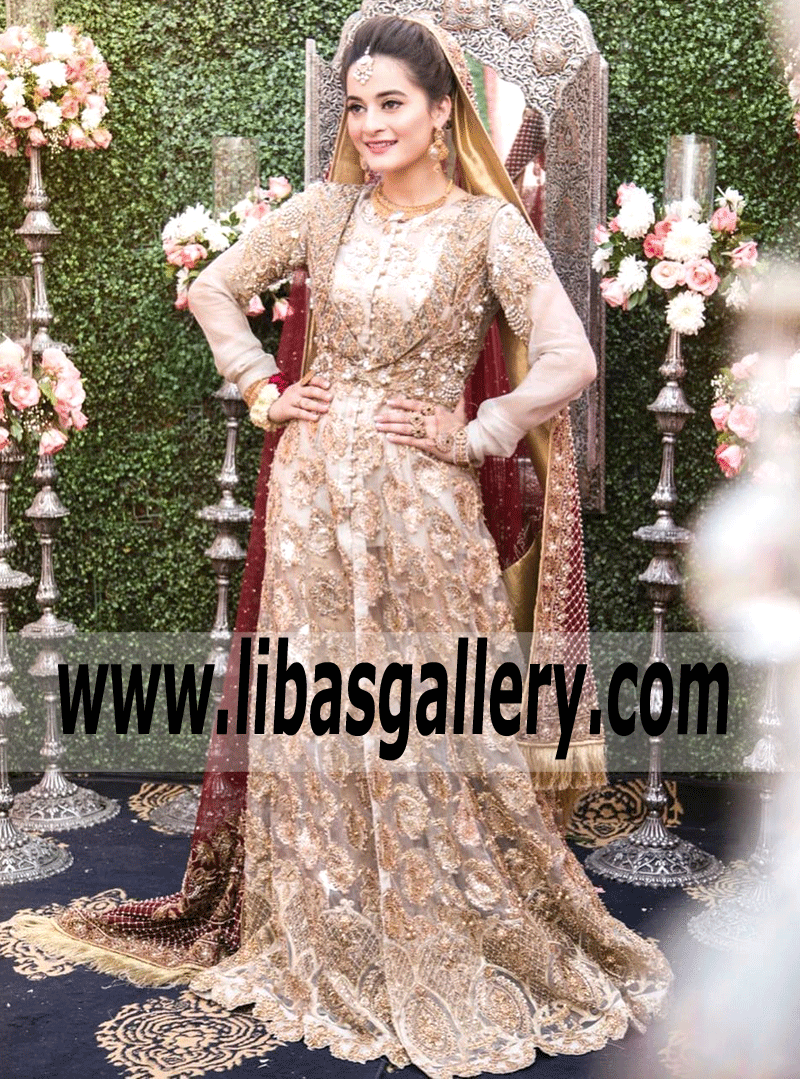 See Aiman Khan And Muneeb Butt dreamy wedding dresses Beautiful designs with delicate styles step into the limelight