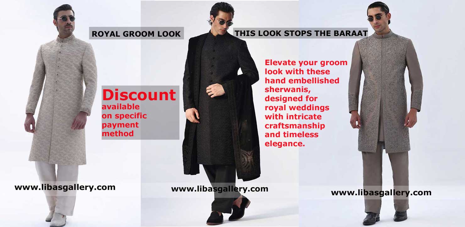Handcrafted Tuscan Brown Ivory and Black Sherwani for the Modern Groom with inner Turban shoes and shawl UK USA Canada Dubai Australia