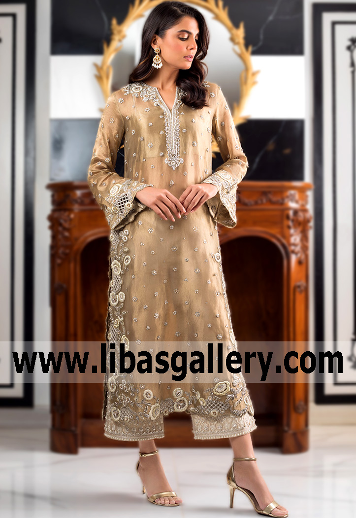 Buy Metallic evening Dresses and get Free Shipping in UK USA Canada. Shop online the latest Gold, Silver and Metallic evening Dresses collection of designer Sania Maskatiya for Wedding Events Special Occasion Dresses Pakistan and find the perfect Metallic