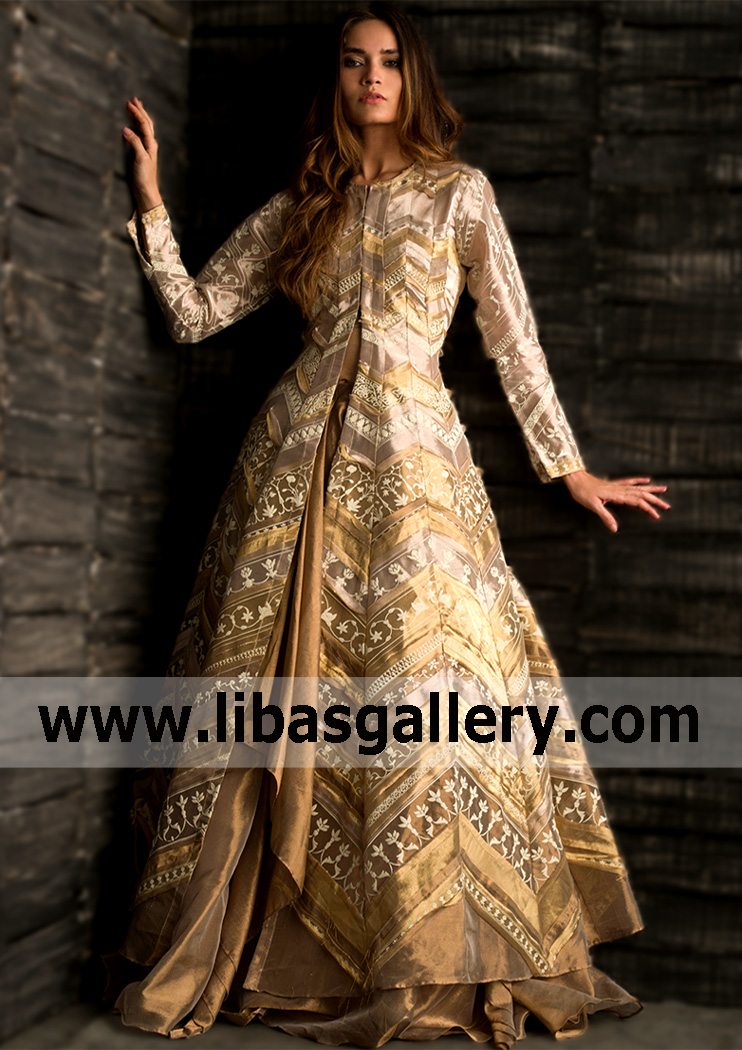 Discover the new arrivals of Metallic Gold Evening Dresses Nida Azwer High Fashion Evening Dress Ideal for Wedding and Social Events: the latest Metallic Gold dresses from the Pakistani luxury fashion house. Shop now.