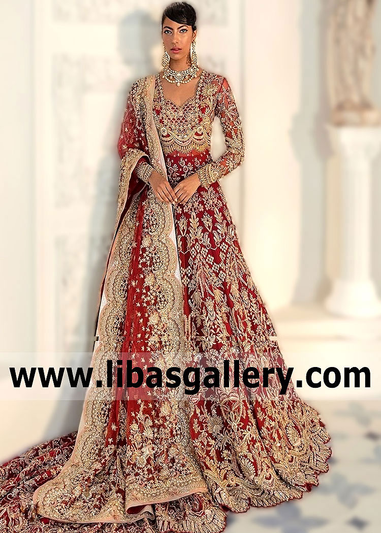 Throughout The Month of May,the Bride Lux wedding evening fashion libasgallery store offers Best Bridal Barat Dresses Collection Pakistani Designer Suffuse by Sana Yasir Anarkali Gown Bridal Dresses with discounts.It is time to run to buy yourself a dream