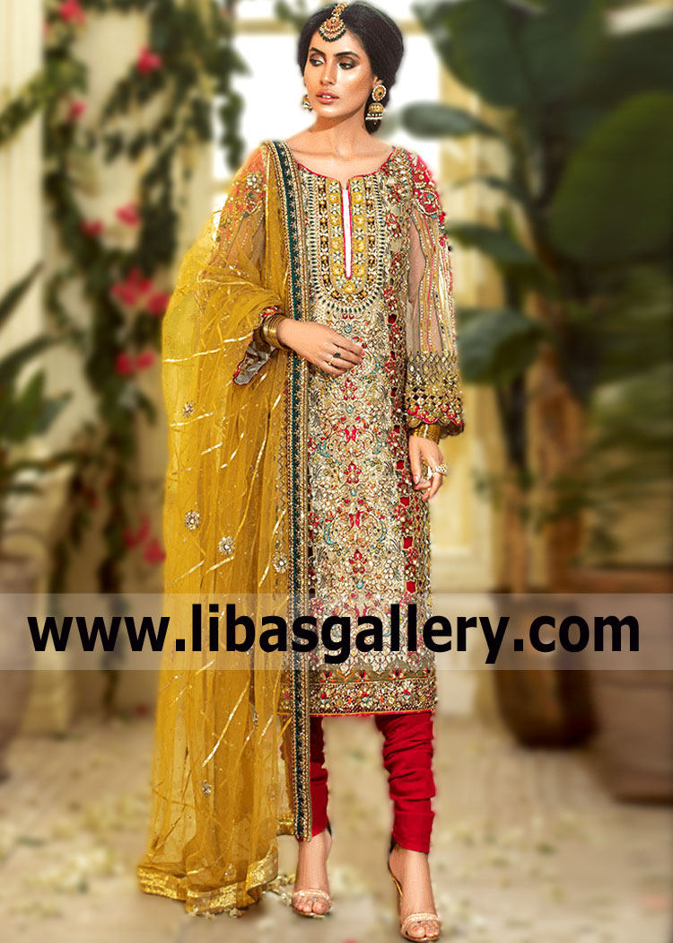 The New Mehndi Couture 2022 line by Alishba and Nabeel bridal is a continuation of the 2021 Mehndi collection, bringing in fresh Heavily Embellished Trouser Suit Pakistani Evening Dress spring and summer looks with the same intention of hope and revival.
