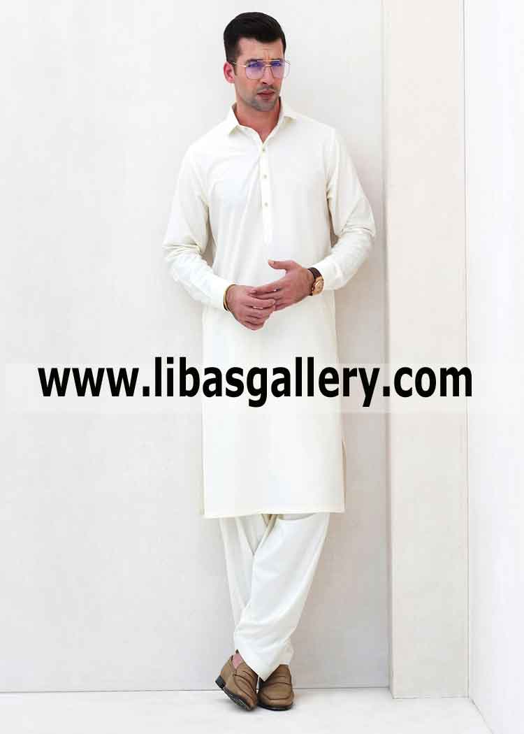 white shalwar kameez suit for men Pakistani dress comfortable UK USA Canada Dubai Australia