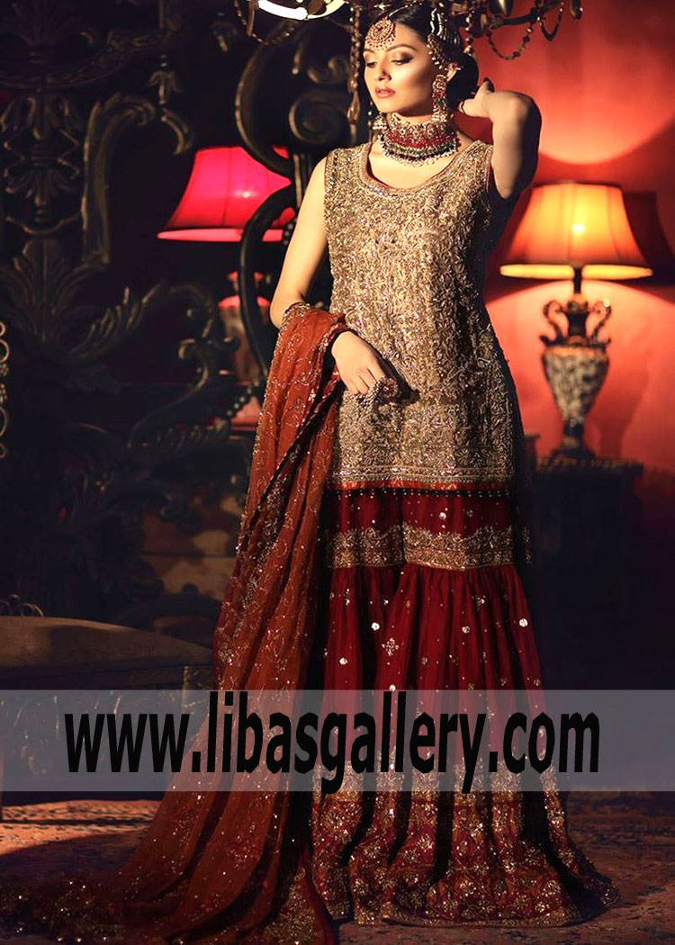 Maroon Traditional Wedding Gharara Dress for Wedding and Special Events By Aisha Imran