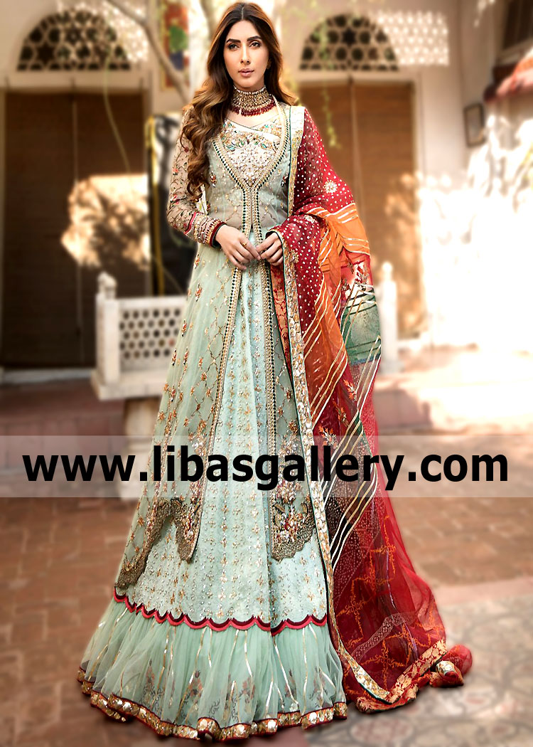 Gorgeous Pale Aqua Anarkali Dress for Wedding and Engagement
