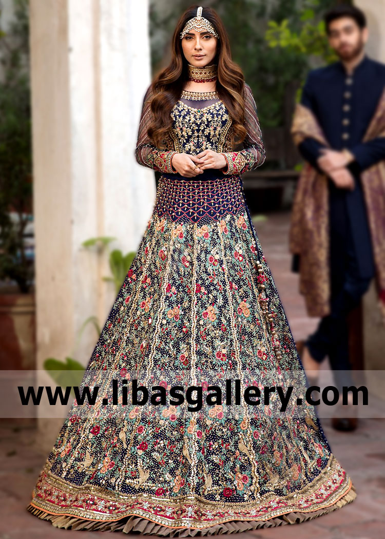 Glowing Midnight Blue Lehenga Dress for Special and Wedding Events