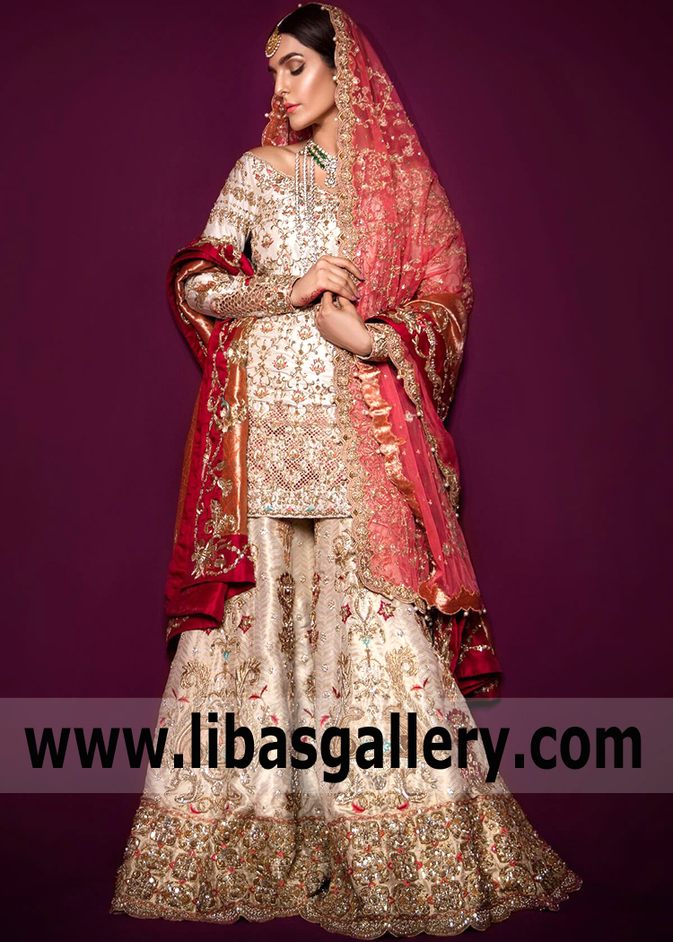 Pakistani Barat Dresses Bridal Sharara Sacramento Haywar California Pakistani Designer Sharara in Off White