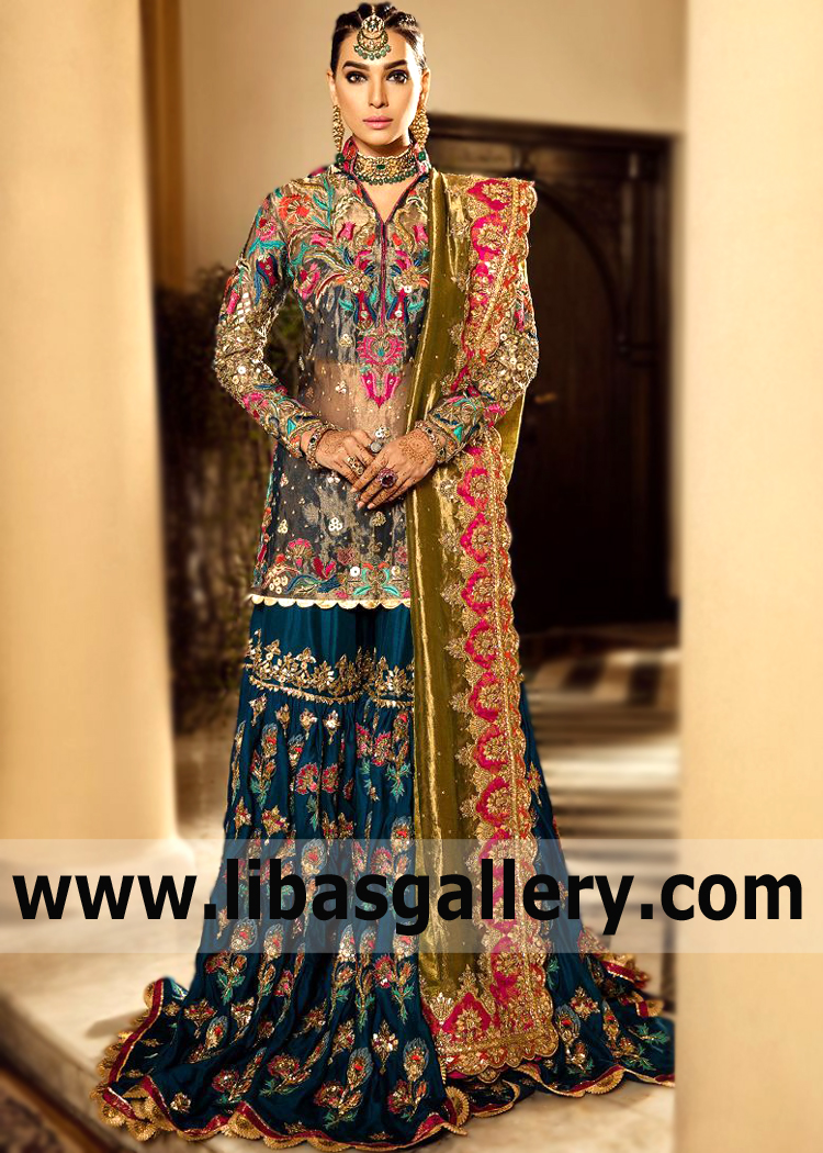 Pakistani Bridal Wear Paris France Ammara Khan Bridal Gharara Reception Valima Dresses Shops