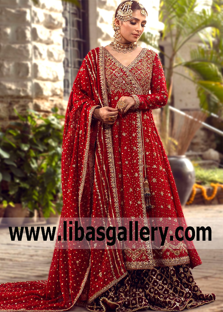 Pakistani Bridal Angrakha Style Frock Online #BS137 | Angrakha style frock,  Pakistani bridal, Pakistani bridal dresses