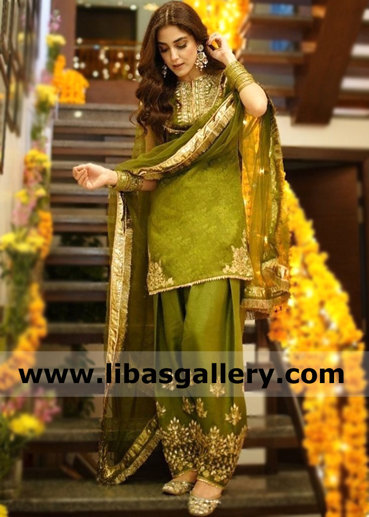 Olive Amaranto Wedding Wear Shalwar Kameez