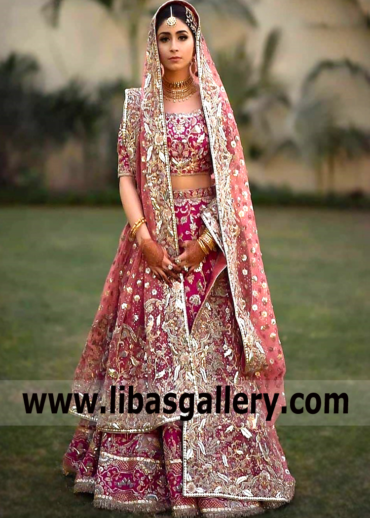 Red Violet Carnot Wedding Lehenga