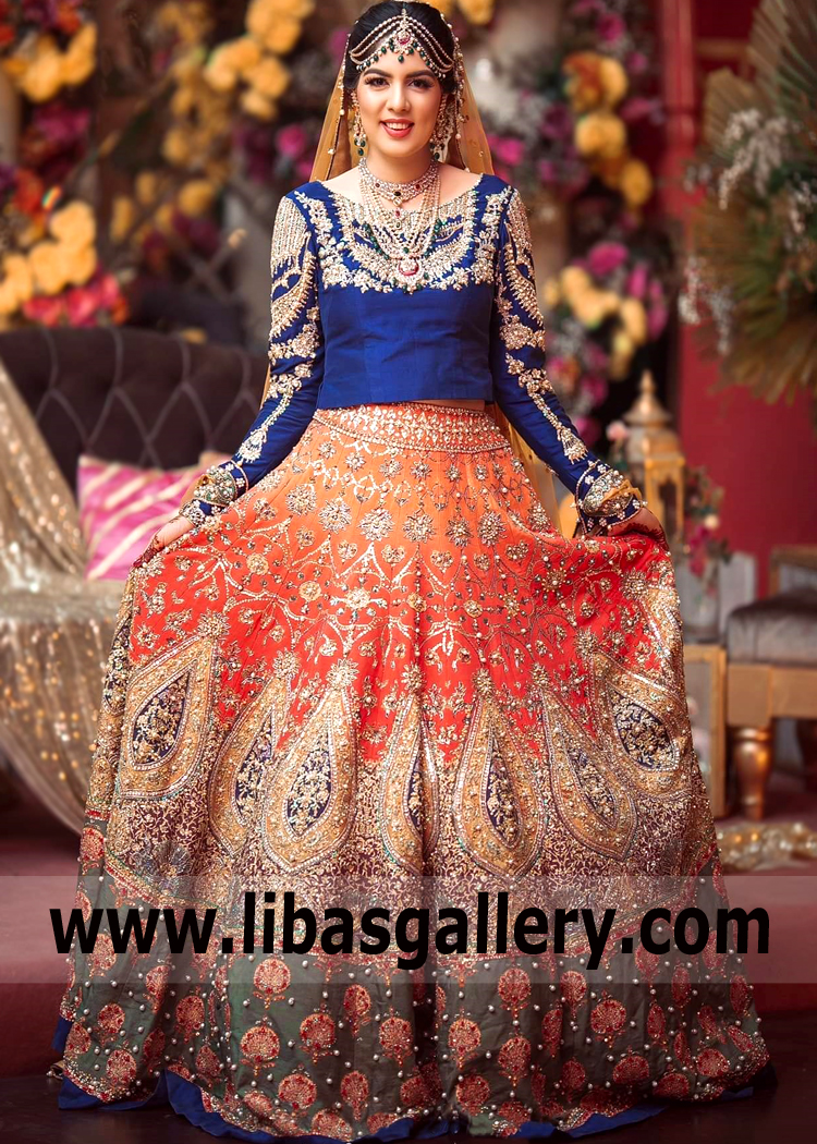 International Orange Acacia Wedding Lehenga