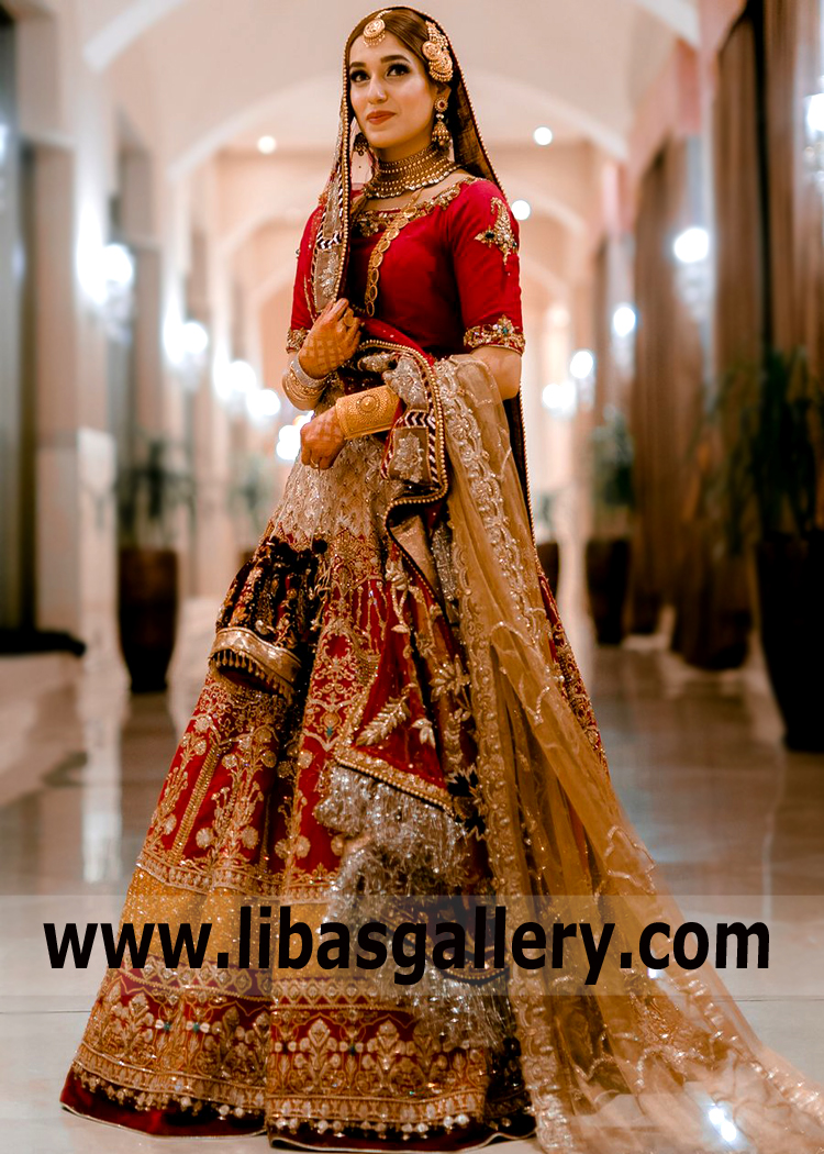 Blood Red Allium Wedding Lehenga