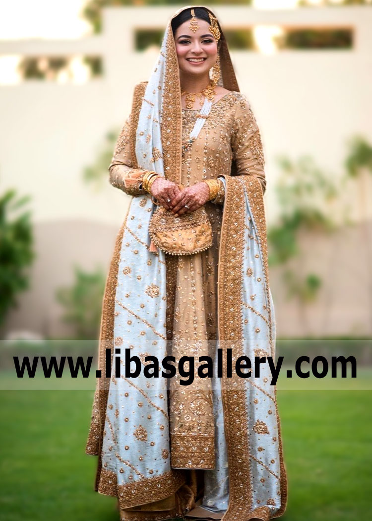 Lavish Gold Bridal Dress for Wedding and Reception