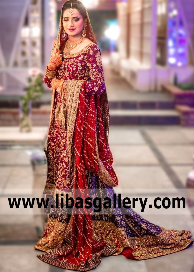 Maroon Purple Astor Bridal Gharara Dress for Wedding