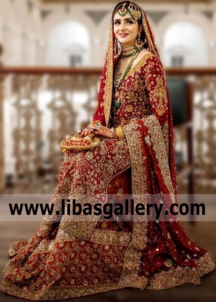 Traditional Red Bridal Gharara Dress with Heavy Embellishments