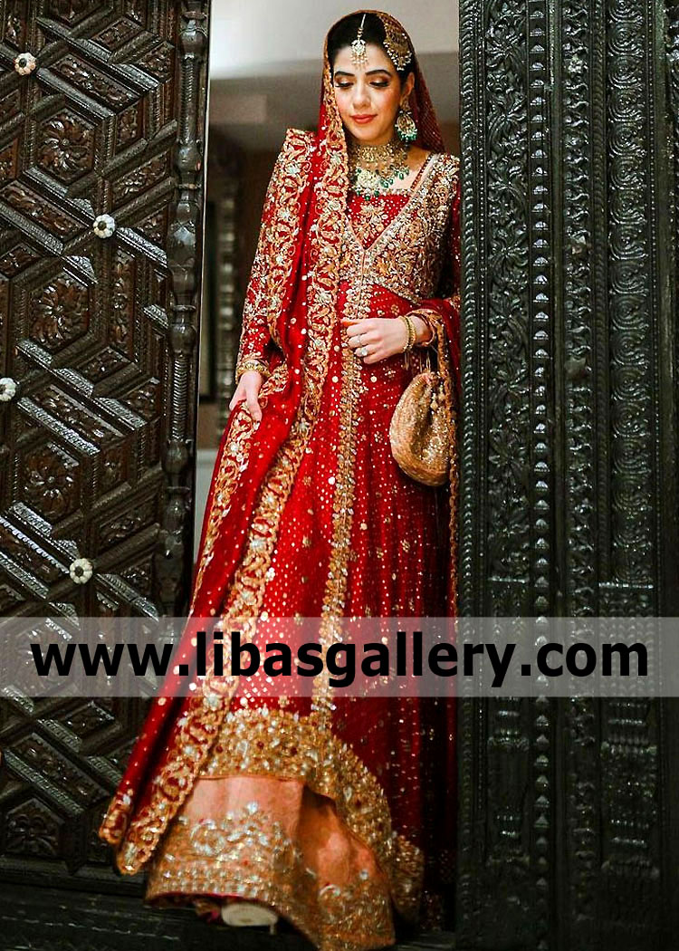 Dazzling Anarkali Bridal Dresses Toronto Canada Bunto Kazmi Classic Red Bridal Lehenga Collection