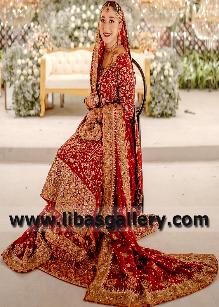 Luxurious Deep Red Bridal Lehenga for Barat