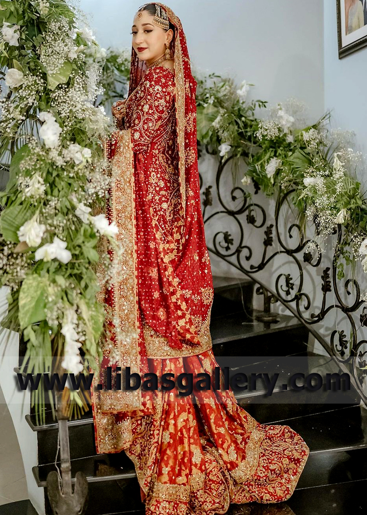 Luxurious Deep Red Bridal Lehenga for Barat