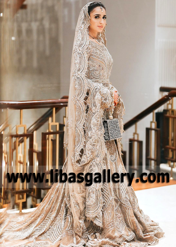 Lavish Old Rose Dahlia Bridal Gown for Reception