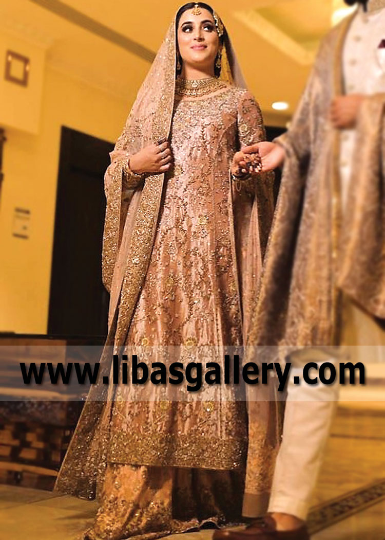 Rose Gold Mallow A Line Bridal Shirt with Lehenga