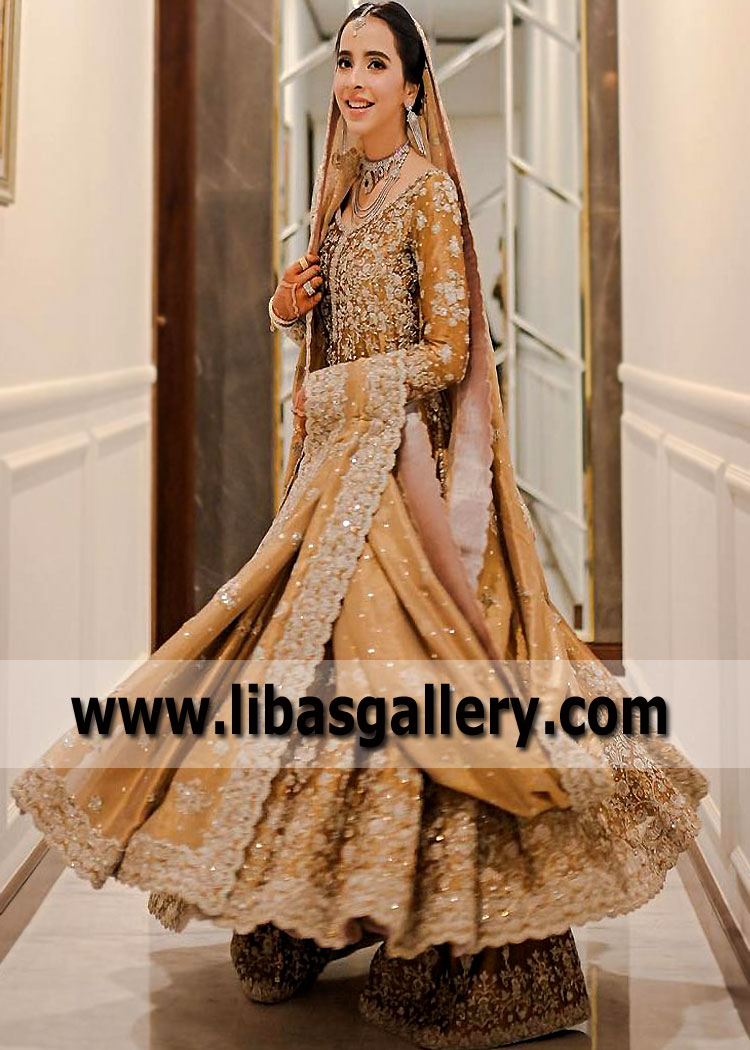 Gold Aster Anarkali Wedding Dress