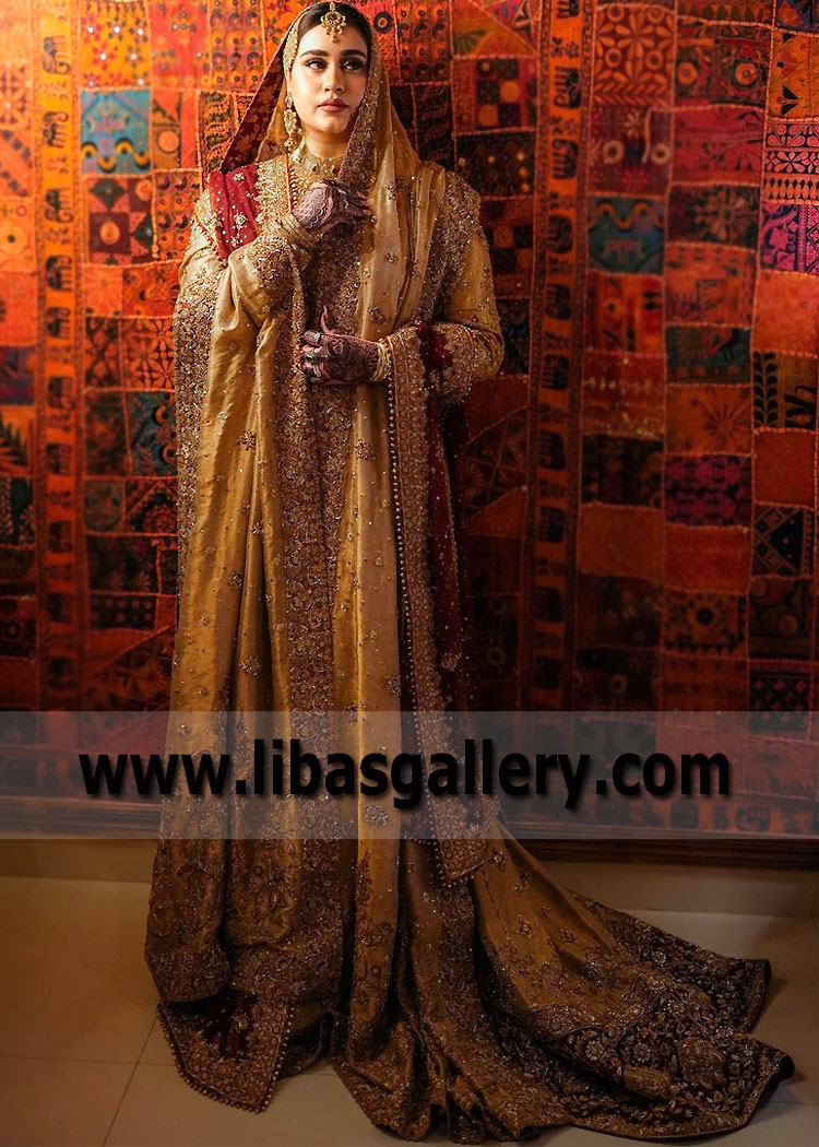 Gold Metallic Bridal Gharara Dress Perfect For Passionate Bride