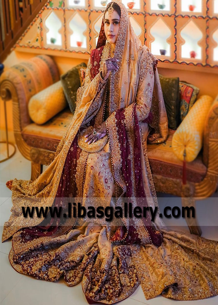 Gold Metallic Bridal Gharara Dress Perfect For Passionate Bride