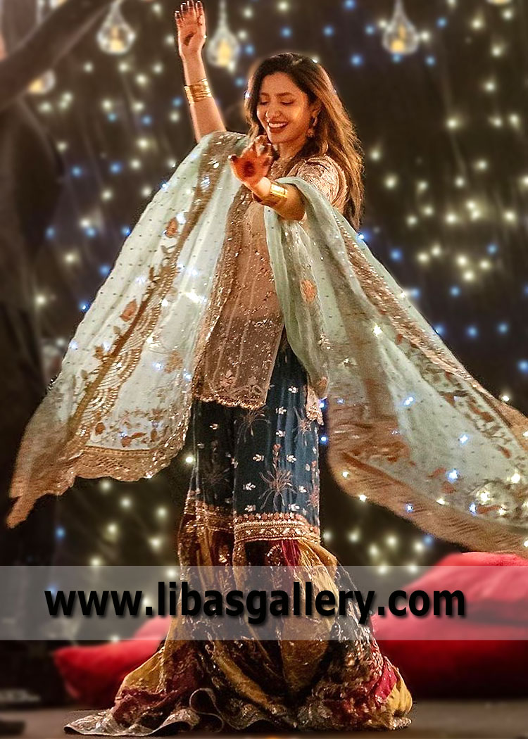 Mahira Khan Dazzles With Chatta Patti Gharara And Delicately Hand Embellished Kurti At The Lavish Sangeet Evening Celebration