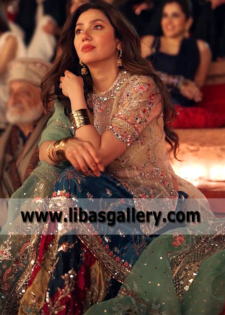 Mahira Khan Chatta Patti Gharara With Delicately Hand Embellished Kurti