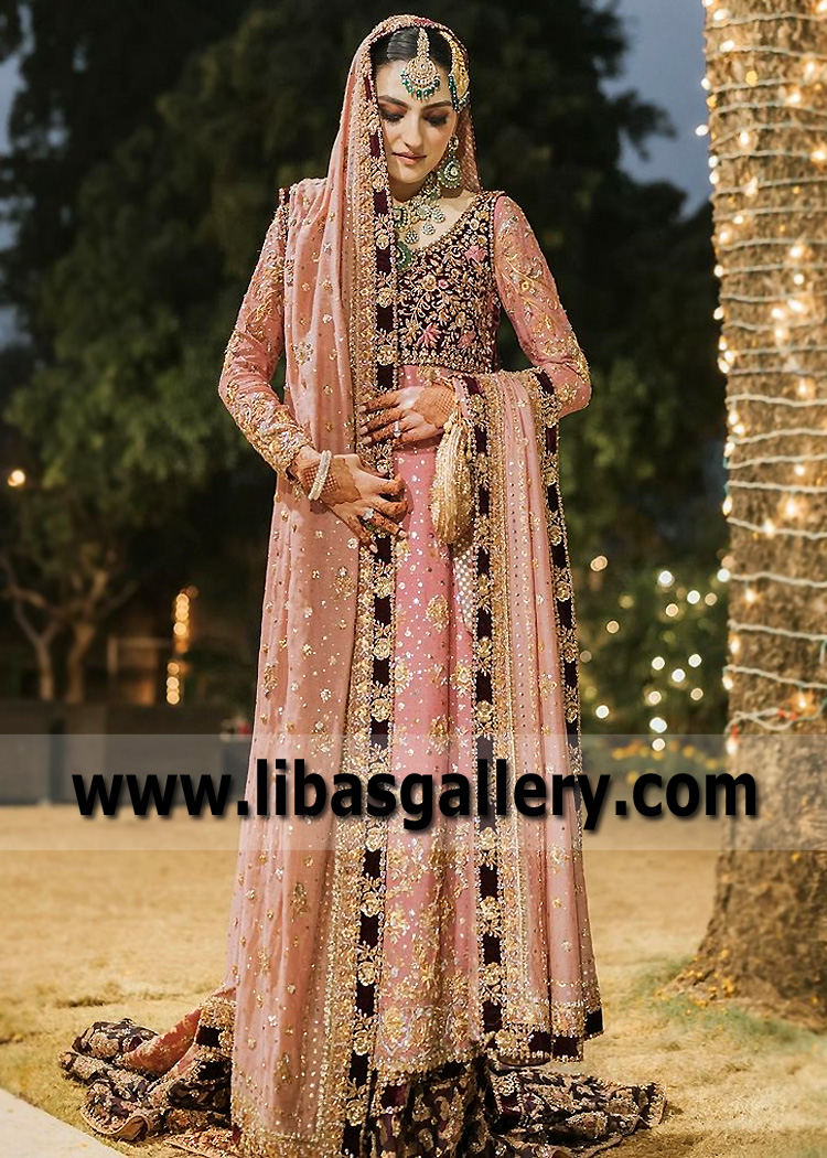 Pakistani Bridal Wear Amaranth Pink Dresses Sacramento California USA Farshi Lehenga Dresses Pakistan