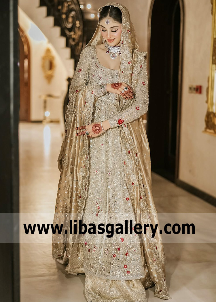 Beige Nemesia Lehenga Peshwas with Gold Lame Lehenga