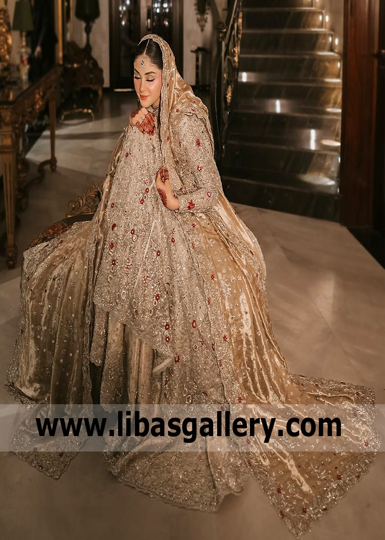 Beige Nemesia Lehenga Peshwas with Gold Lame Lehenga