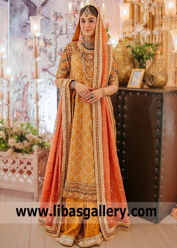 Carrot Orange Hyderabadi Shirt and Coral Kamdani Dupatta