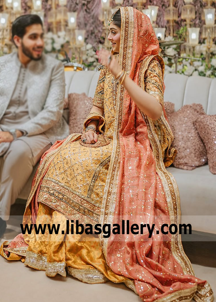 Carrot Orange Hyderabadi Shirt and Coral Kamdani Dupatta