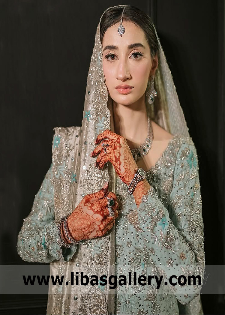 Cambridge Blue Peony Long Shirt and Bridal Lehenga