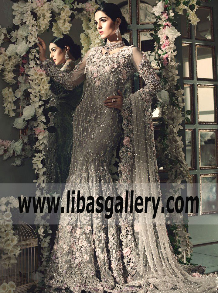 Spectacular 3D floral Embellished Wedding Gown for Walima