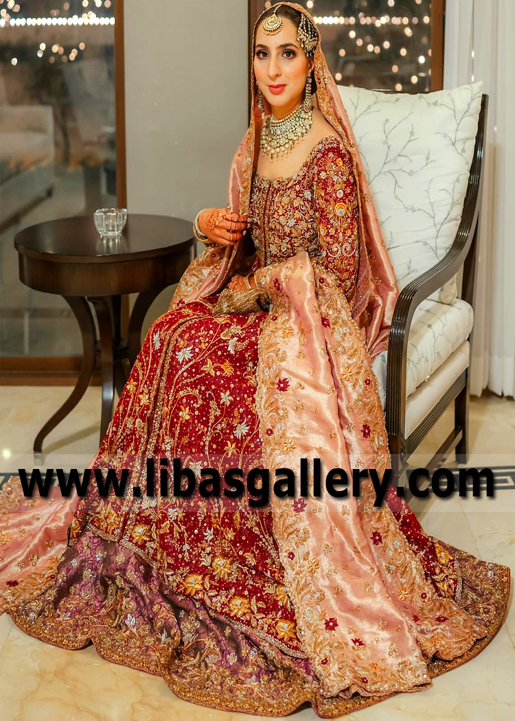 Traditional Maroon Salmon Fleur Lehenga