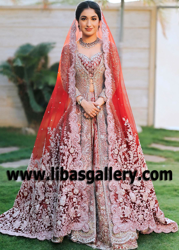Miraculous Maroon Fleur Bridal Lehenga for Barat or Rukhsati