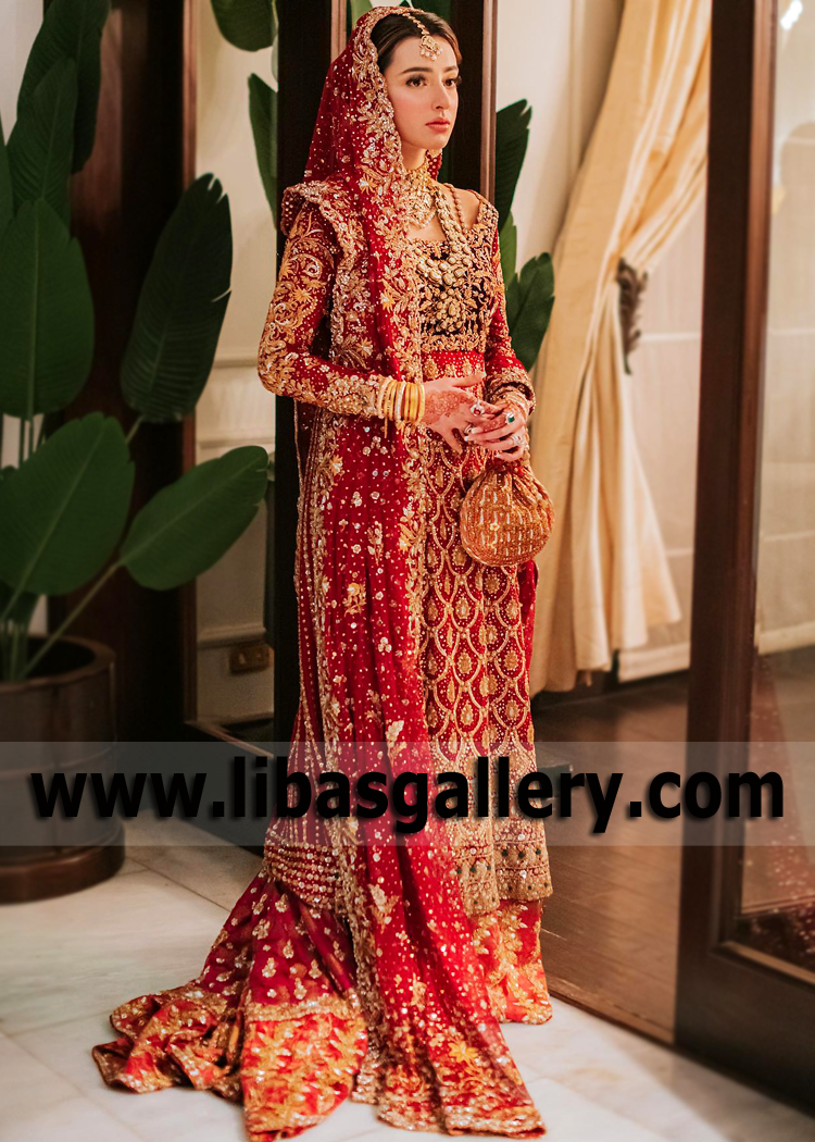 Magnificent Maroon Bridal Lehenga for Barat Pakistani Wedding Dresses for Barat