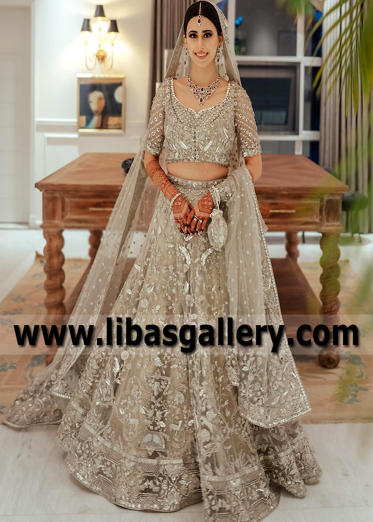 Pearl Off White Freesia Reception Bridal Lehenga Choli