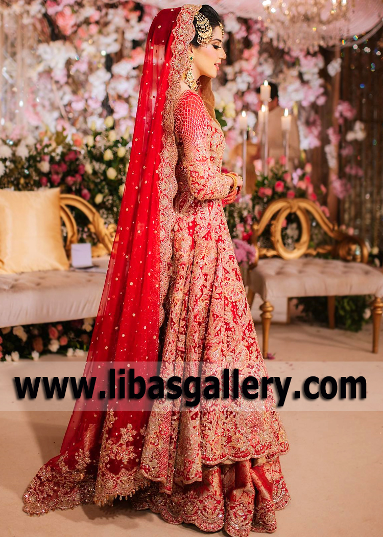 Red Freesia Anarkali Lehenga