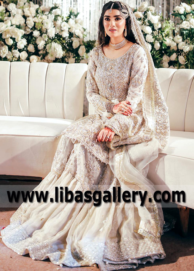 Pakistani Bridal Gharara Suit for Nikah Bolton UK Desi Boutiques Faiza Saqlain Yaar e Man Rinaz