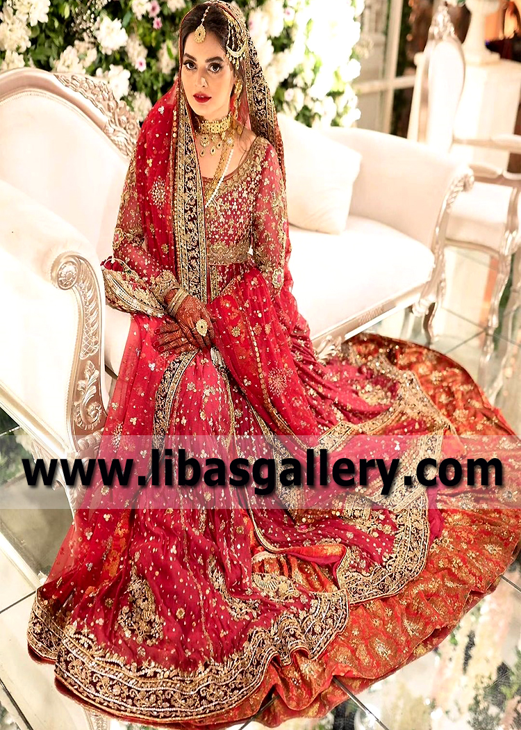Glamorous Cranberry Clover Designer Lehenga for Bride