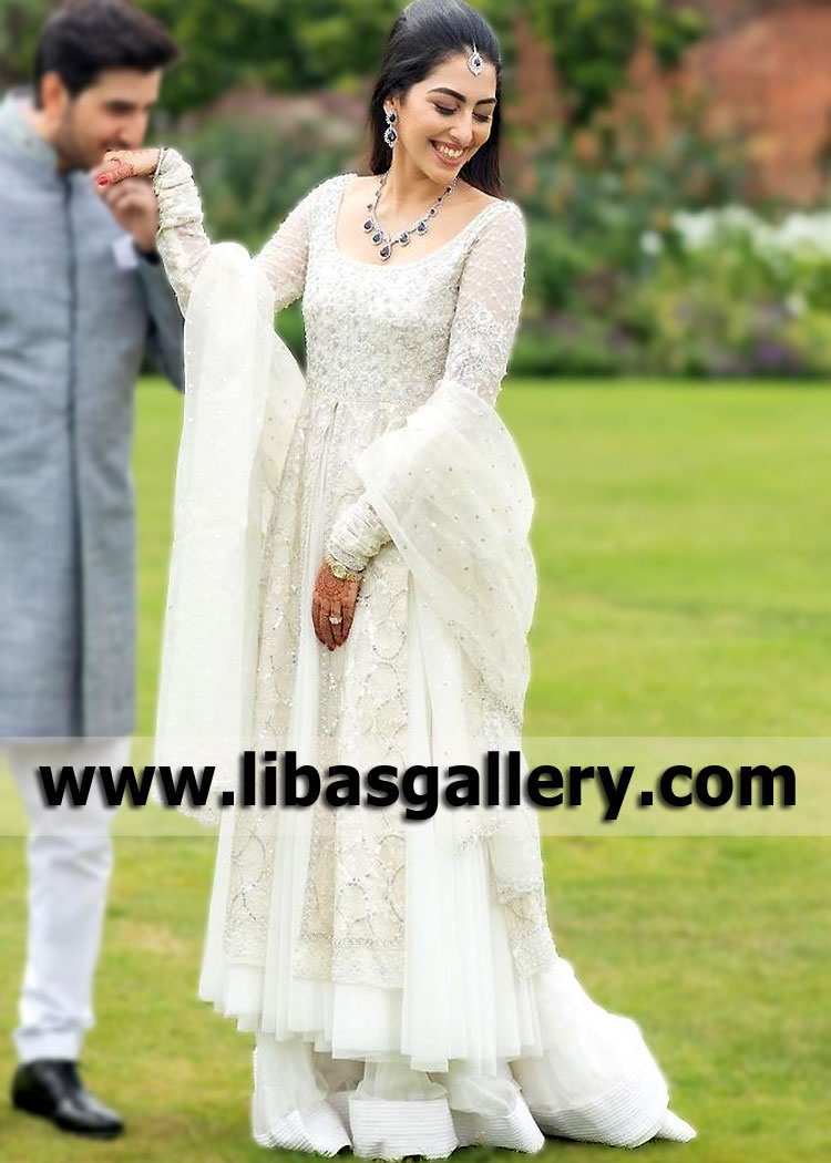 Off White Nikah Bridal Sharara Suit for Nikah Pakistani Nikah Bridals Boston Massachusetts USA