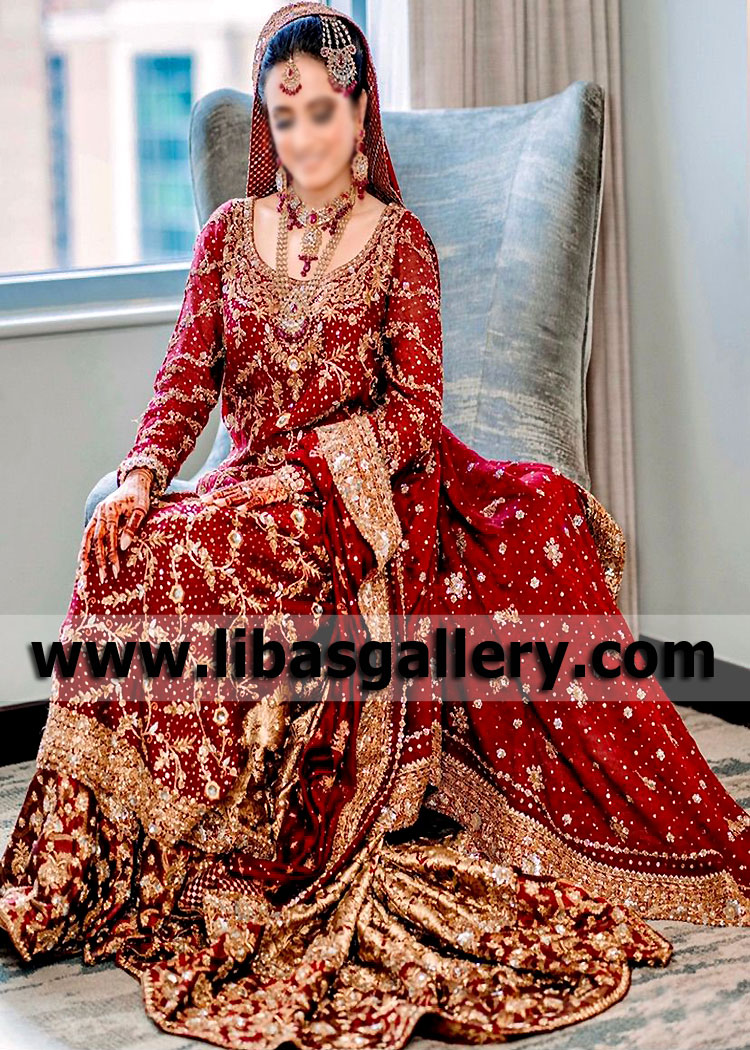Unique Naqshi Work Floor Length Wedding Gown Southall and Green Newcastle Pakistani  Wedding Gown