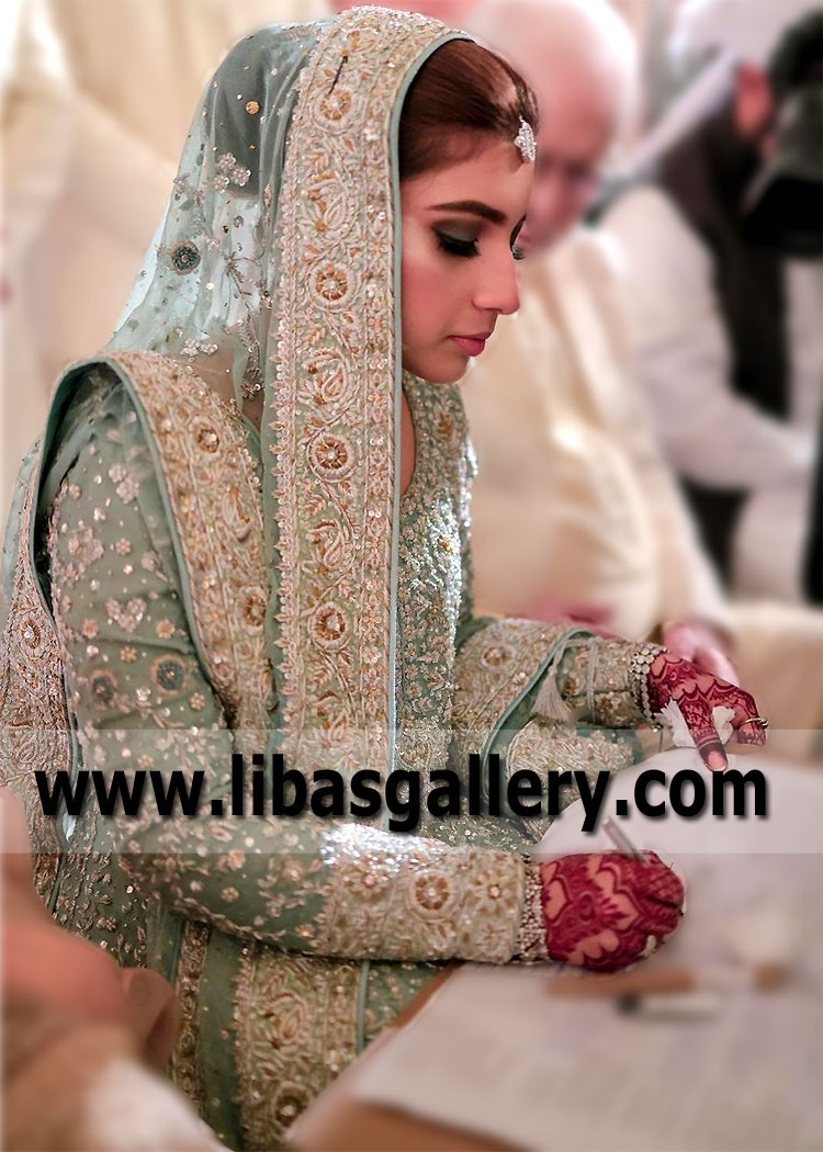 Wedgewood Blue Bridal Anarkali Dress for Nikah or Reception