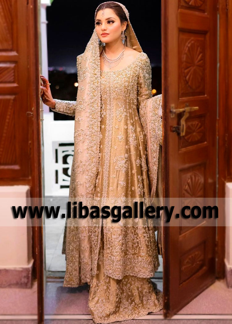 Gold Lame Ovule Bridal Pishwas Dress