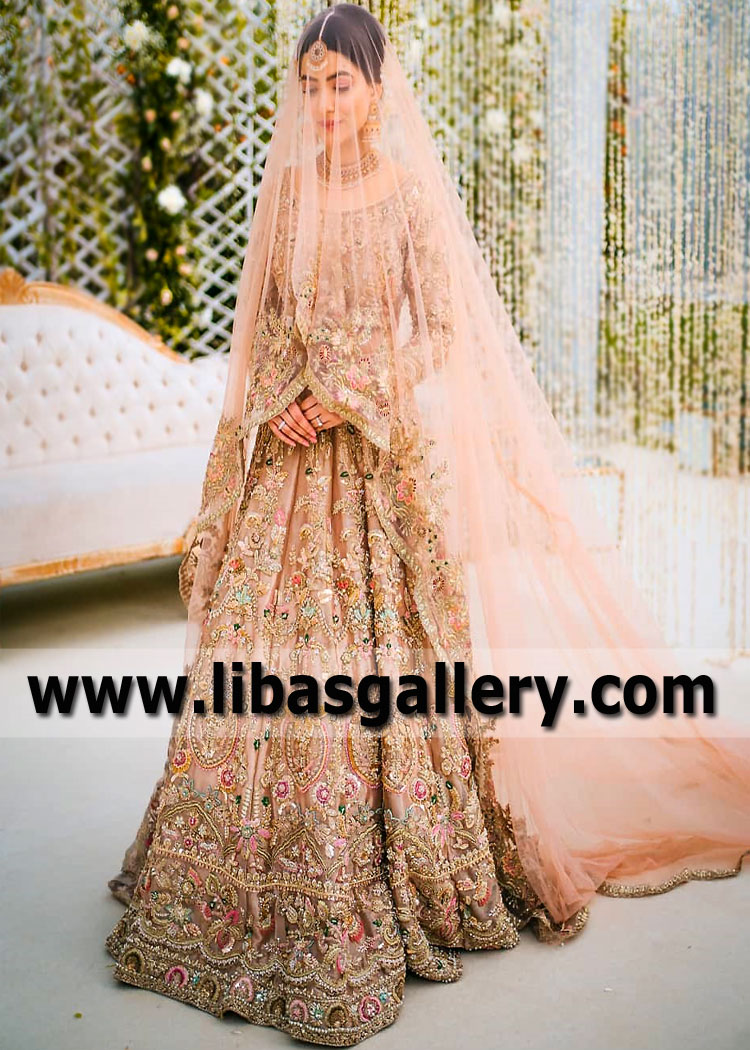 Luxurious Apricot Abelia Lehenga for Nikah